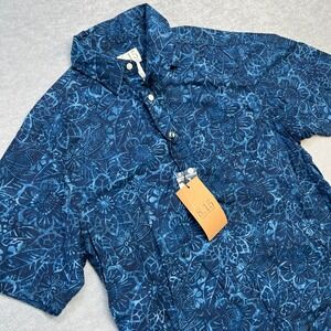 8.15 August Fifteenth Shirt Mens Small Blue Tropical Popover Chinstrap‎ Collar